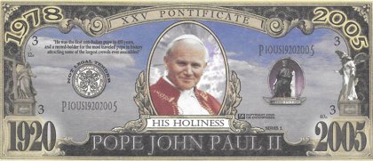 Pope John Paul II, souvenir banknote