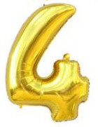 Folija balons cipars 4 - zelta, 30 cm, 70 cm