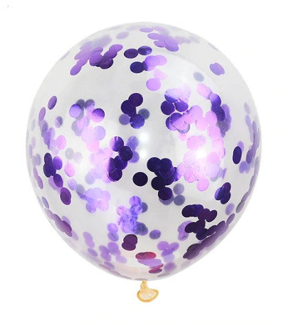 Balons caurspīdīgais ar violetiem konfeti 30 cm