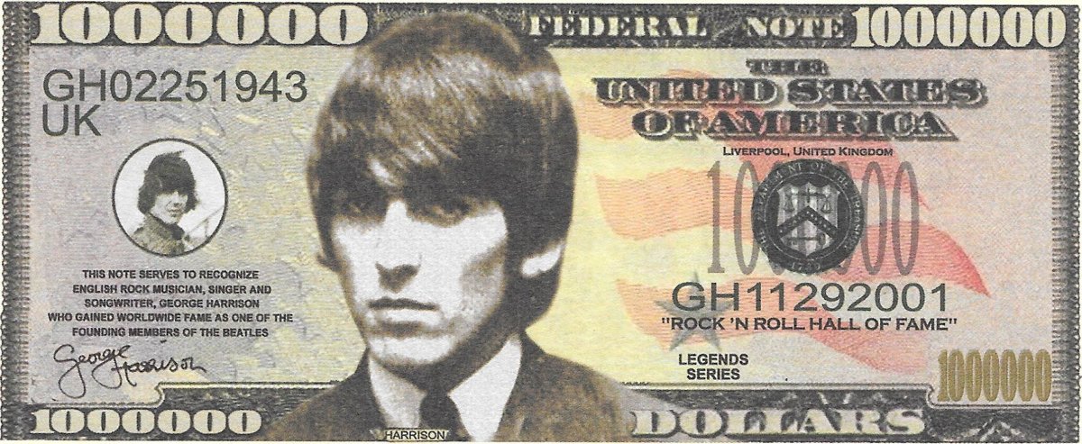 Miljons dolāri - Beatles - Harrison, suvenīra banknote