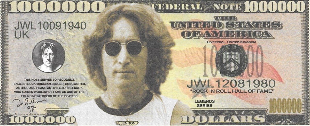 Miljons dolāri - Beatles - Lennon, suvenīra banknote