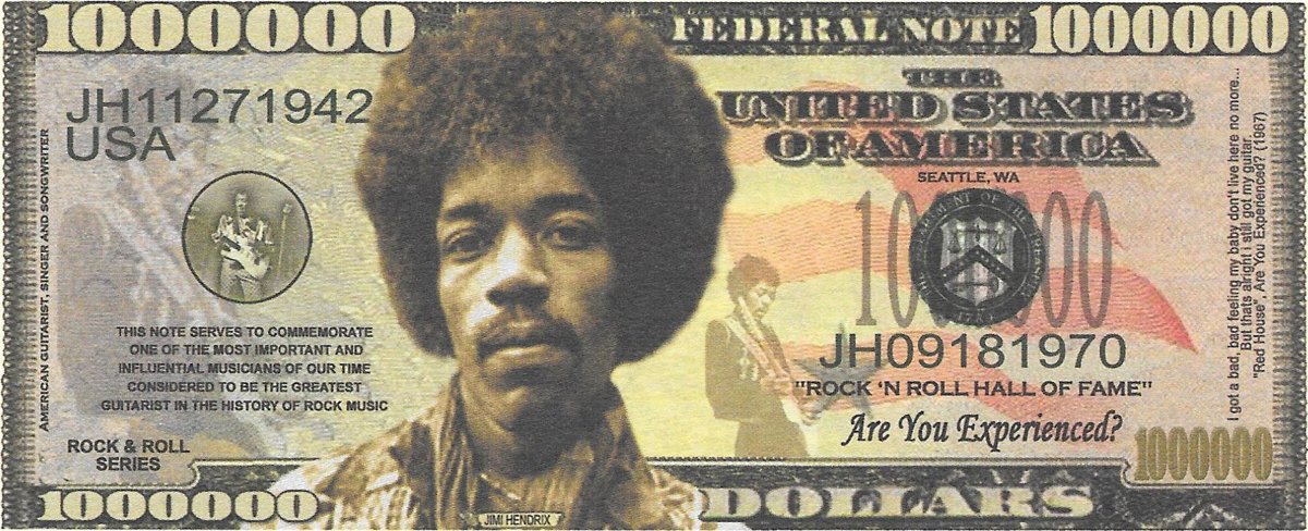 Miljons dolāri - Jimi Hendrix, suvenīra banknote