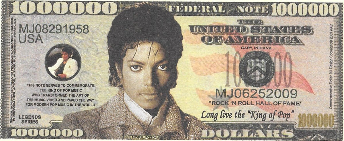 Miljons dolāri - Michael Jackson, suvenīra banknote