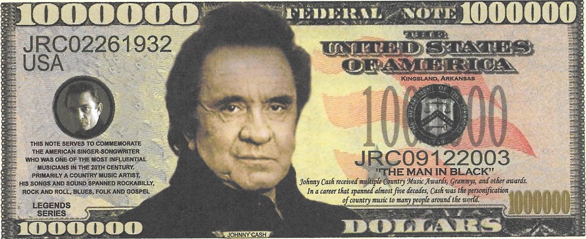 Miljons dolāri - Johnny Cash, suvenīra banknote