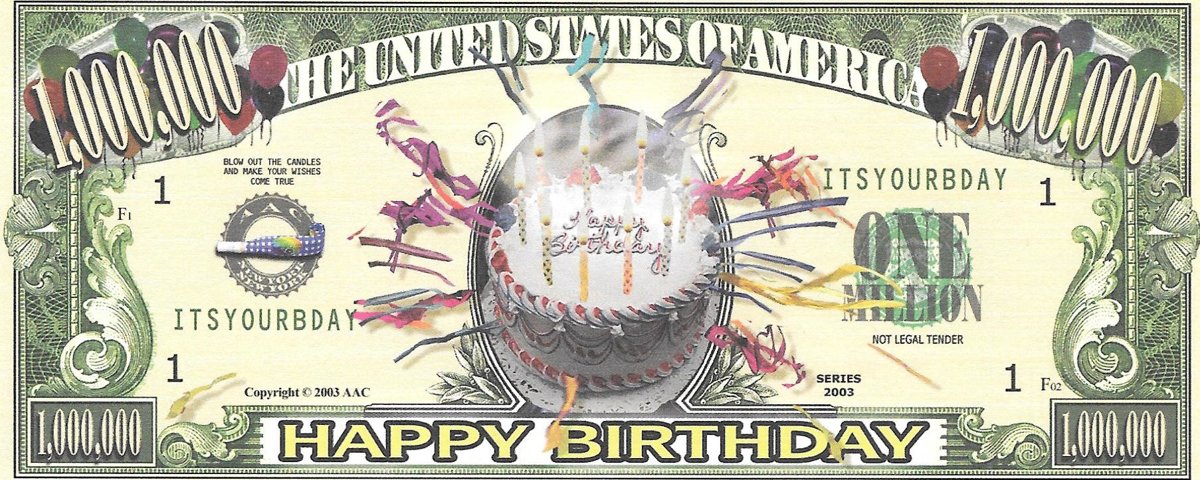 Miljons dolāri - Happy Birthday, suvenīra banknote