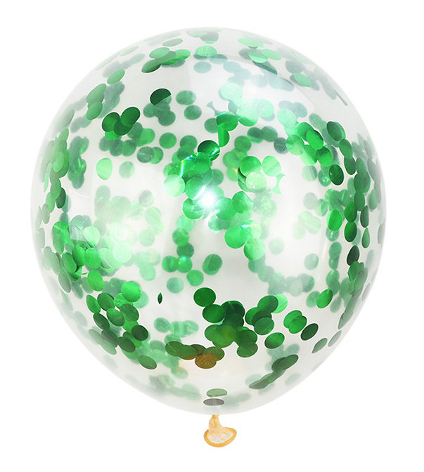 Balons caurspīdīgais ar zaļiem konfeti 30 cm