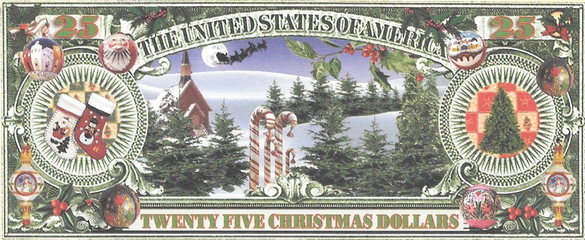 25 dolāri - Ziemassvētku ar egli, suvenīra banknote