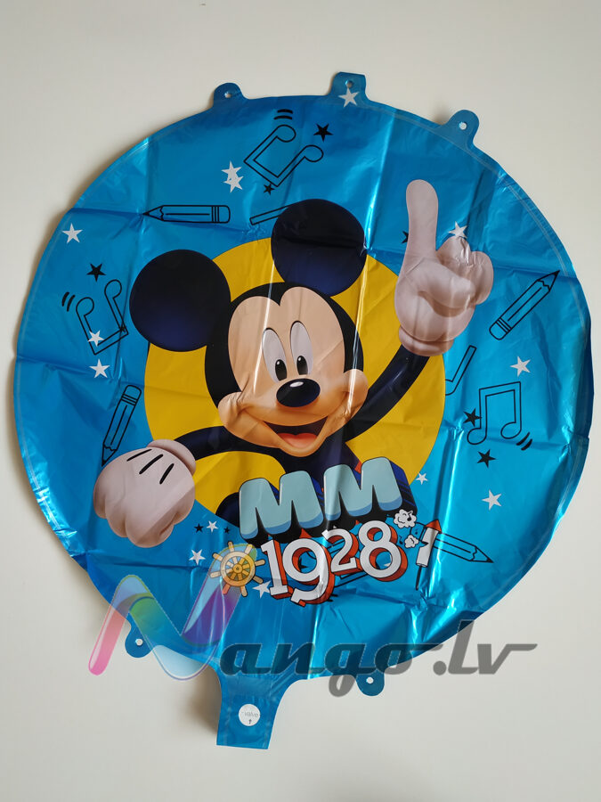 Folija balons - Mickey mouse - 43 cm - apaļš, gaiši zils