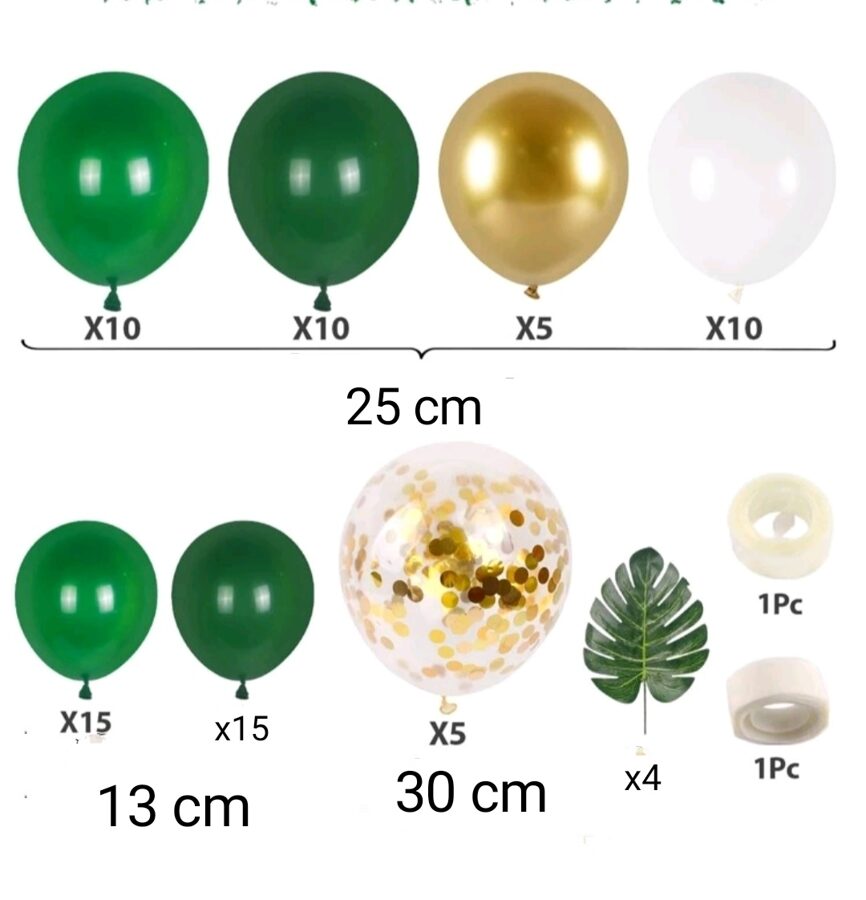 Balonu komplekts ( virtene ) zaļi + zelta, safari 76 gab