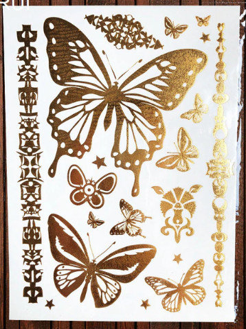 Pagaidu zelta un sudraba metāla tetovējums - uzlīme PT01