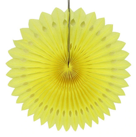 Piekaramais dekors vēdeklis - rozete - 20 cm, dzeltena