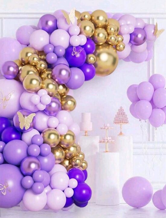Balonu komplekts ( virtene ) violets + zelta, 108 gab