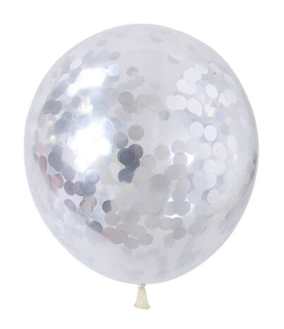 Balons caurspīdīgais ar sudraba konfeti 30 cm