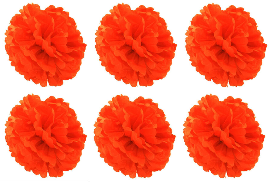 Oranži pomponi - zīdpapīra zieds - 15 cm, kompl. 6 gab