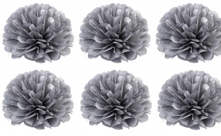 Pompons sudraba krāsā - zīdpapīra zieds - 15 cm , kompl. 6 gab