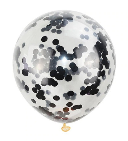 Воздушный шар прозрачный с черными конфетти, 30 см