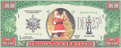 Miljons dolāri - Seasons Greetings, suvenīra banknote
