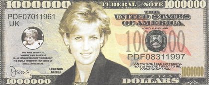 Miljons dolāri - Princess Di, suvenīra banknote