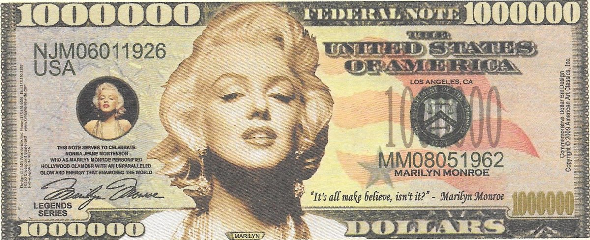 Miljons dolāri - Marilyn, suvenīra banknote