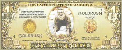 Miljons dolāri  - Zelta drudzis, suvenīra banknote