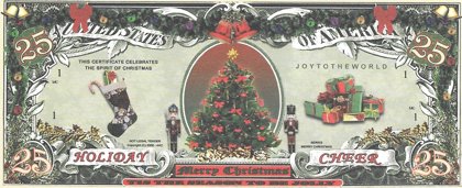 25 dolāri - Ziemassvētku ar egli, suvenīra banknote