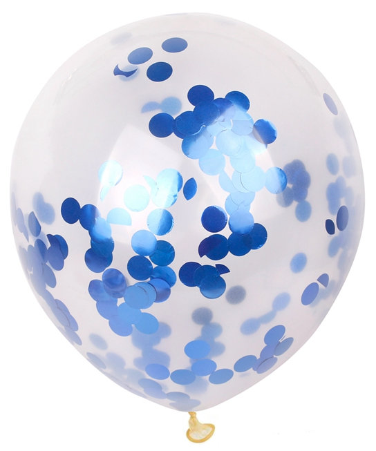 Воздушный шар прозрачный с синими конфетти, 30 см