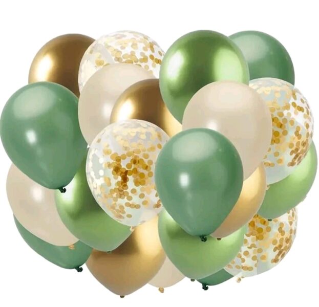 Balonu komplekts ( virtene ) zaļi + zelta, safari 25 gab, 30 cm