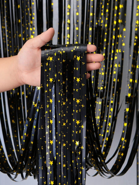 Foil curtain - rain - black with gold stars 100 x 200 cm
