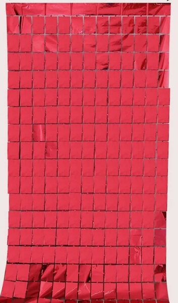 Штора из фольги квадратики, красная 100 x 200 см