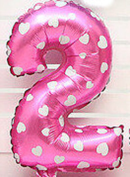 Folija balons cipars 2 rozā ar sirsniņām, 70 cm