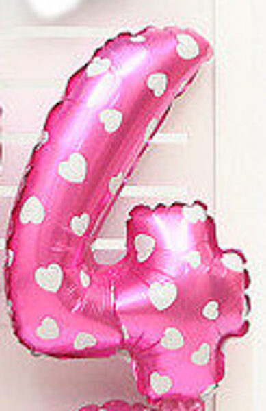 Folija balons cipars 4 rozā ar sirsniņām , 70 cm