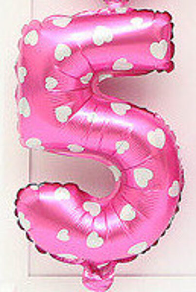 Folija balons cipars 5 rozā ar sirsniņām , 70 cm
