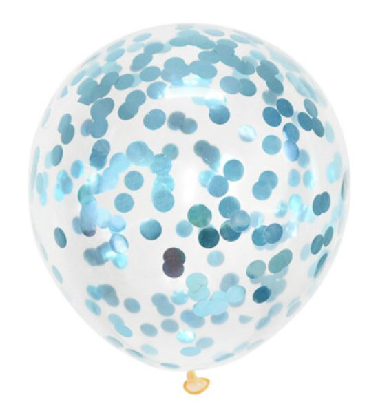 Balons caurspīdīgais ar gaiši ziliem konfeti 30 cm