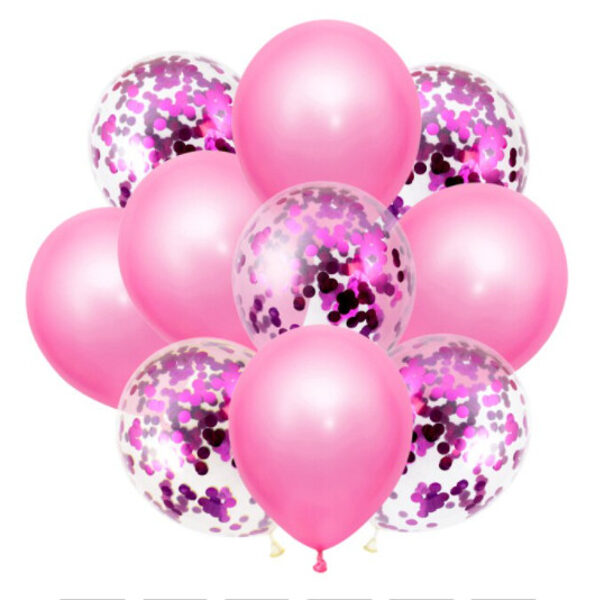Balonu komplekts, 10 gab (spilgti rozā ar konfeti)