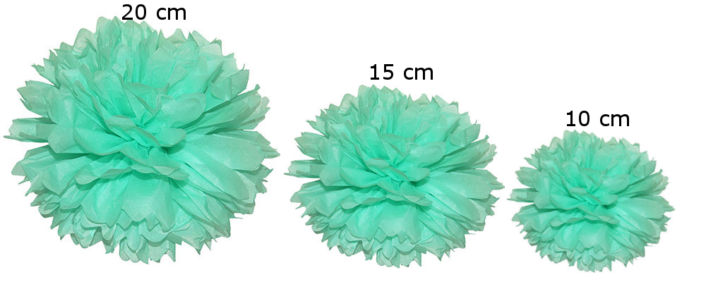 Pomponi - zīdpapīra ziedi, komplekts 15 gab - piparmētru