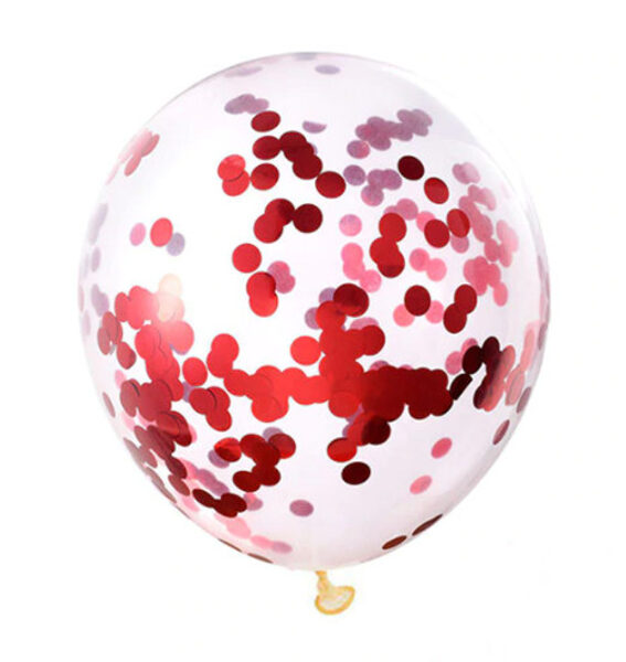 Balons caurspīdīgais ar sarkaniem konfeti 30 cm
