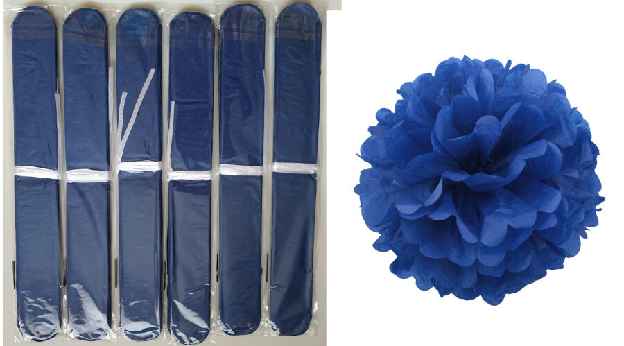 Pomponi - zīdpapīra ziedi, komplekts 6 gab, 25 cm - tumši zili
