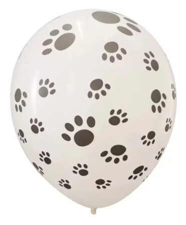 Lateksa balons balts ar ķepu rakstu Safari - 30 cm