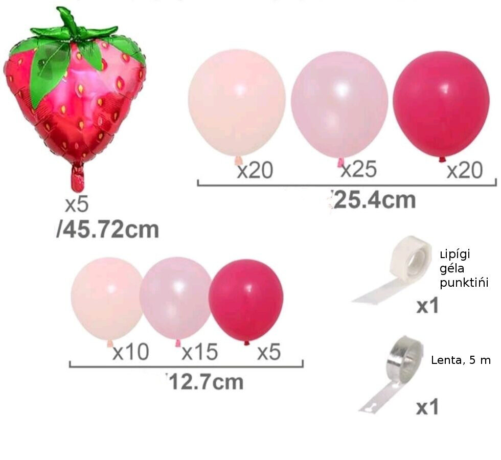 Balonu komplekts ( virtene ) rozā zemene 102 gab